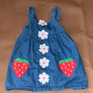 Baby Boden Denim Strawberry Dress 6-9 months